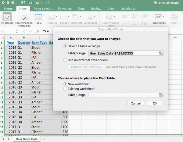creating a pivot table in excel 2016 tutor