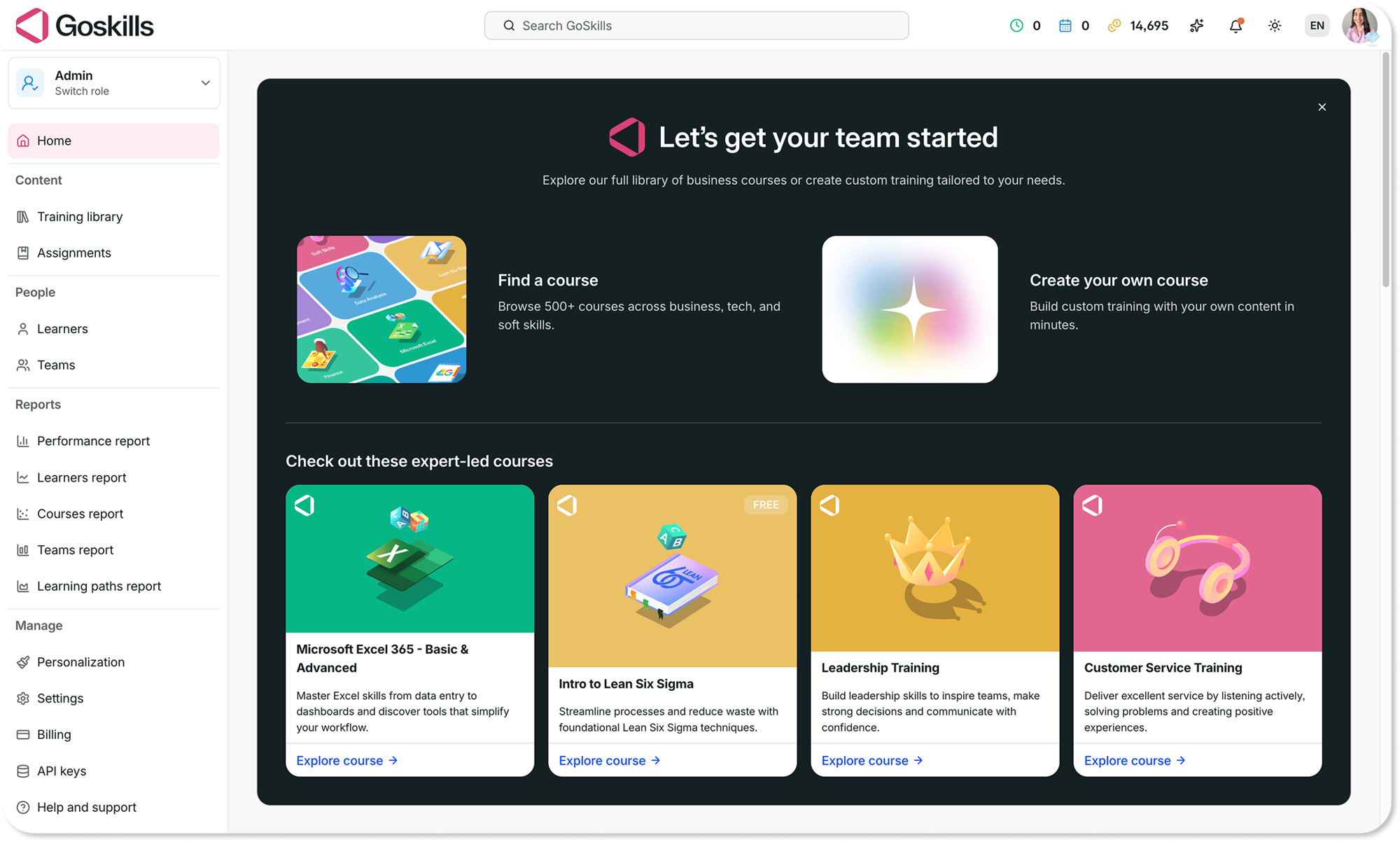 goskills admin dashboard